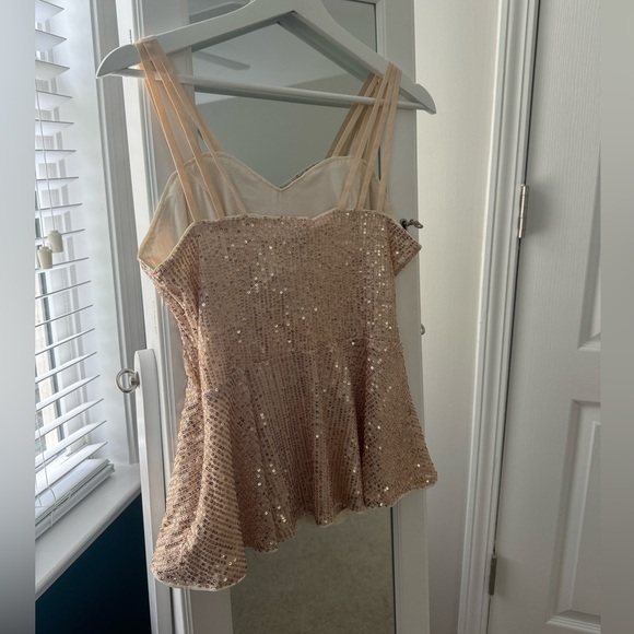 Grace Karin Shimmer Sequin Peplum Top Champagne - Picture 2 of 4